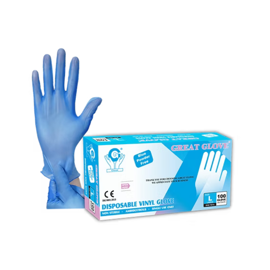 Blue Powder-Free Vinyl Gloves, 2.5 mil (100 pcs/bx)