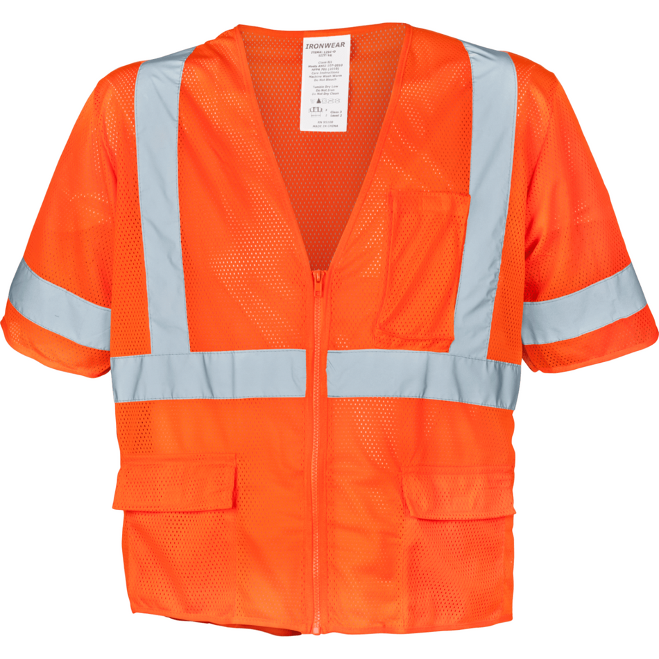 Class 3 Orange Polyester Mesh Safety Vest (5 Pockets)