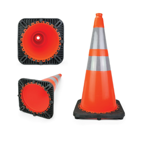 28" Orange PVC Safety Cone with Double Reflective Collar