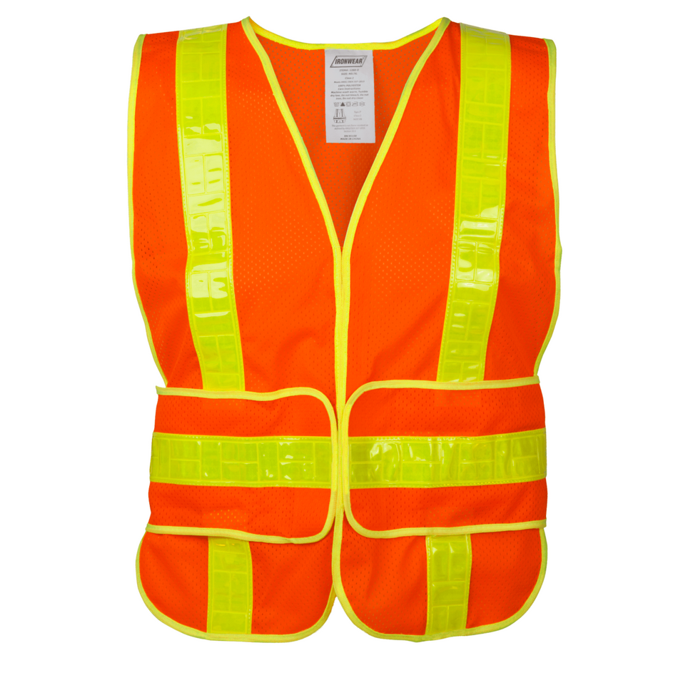 Class 2 Orange Polyester Mesh Safety Vest with Lime Binding