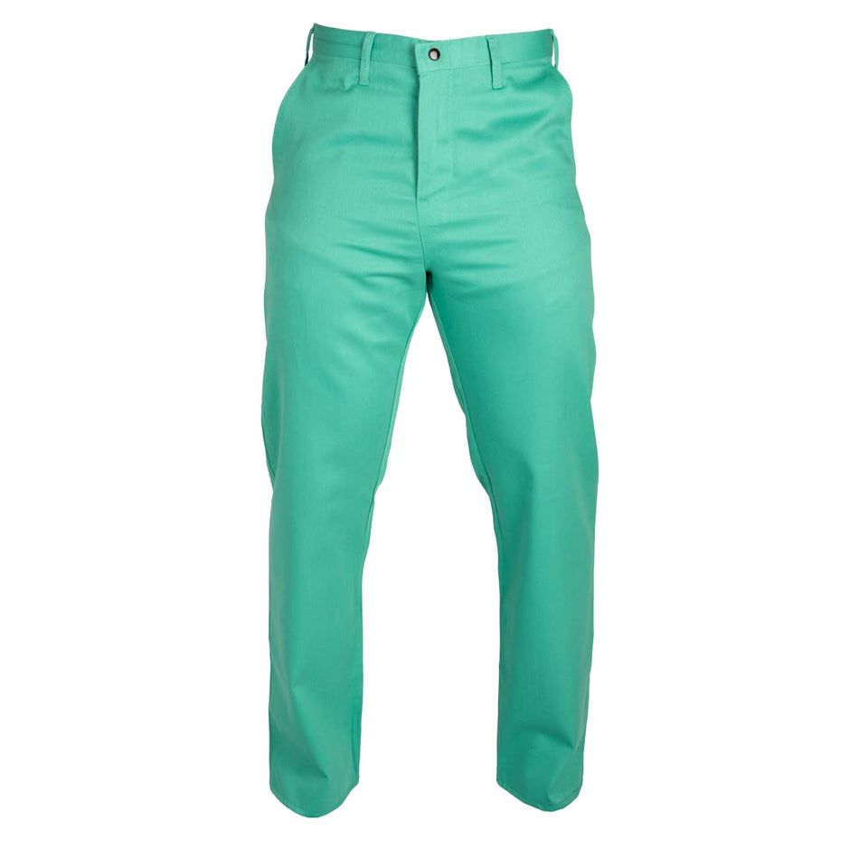 9 oz FR Green Cotton Pants, Zipper Closure, 2 Rear and Front Pockets