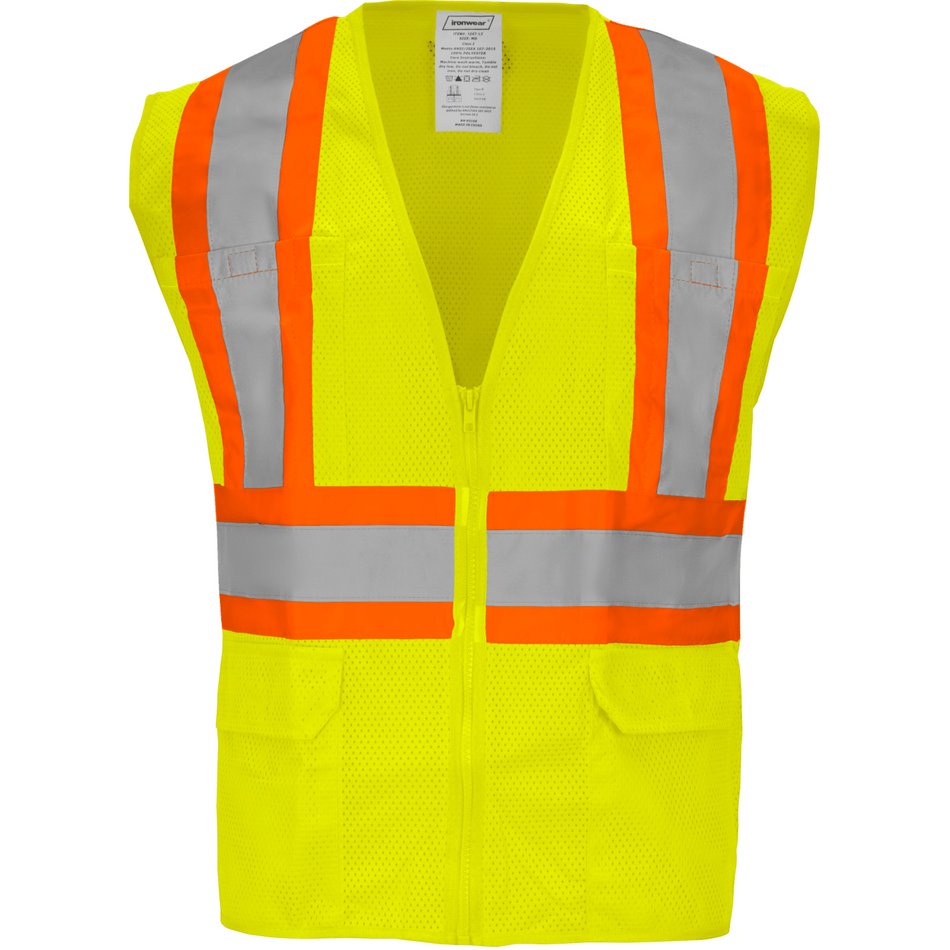 Class 2 Lime Zipper Front Closure Vest with Two Tone Tape