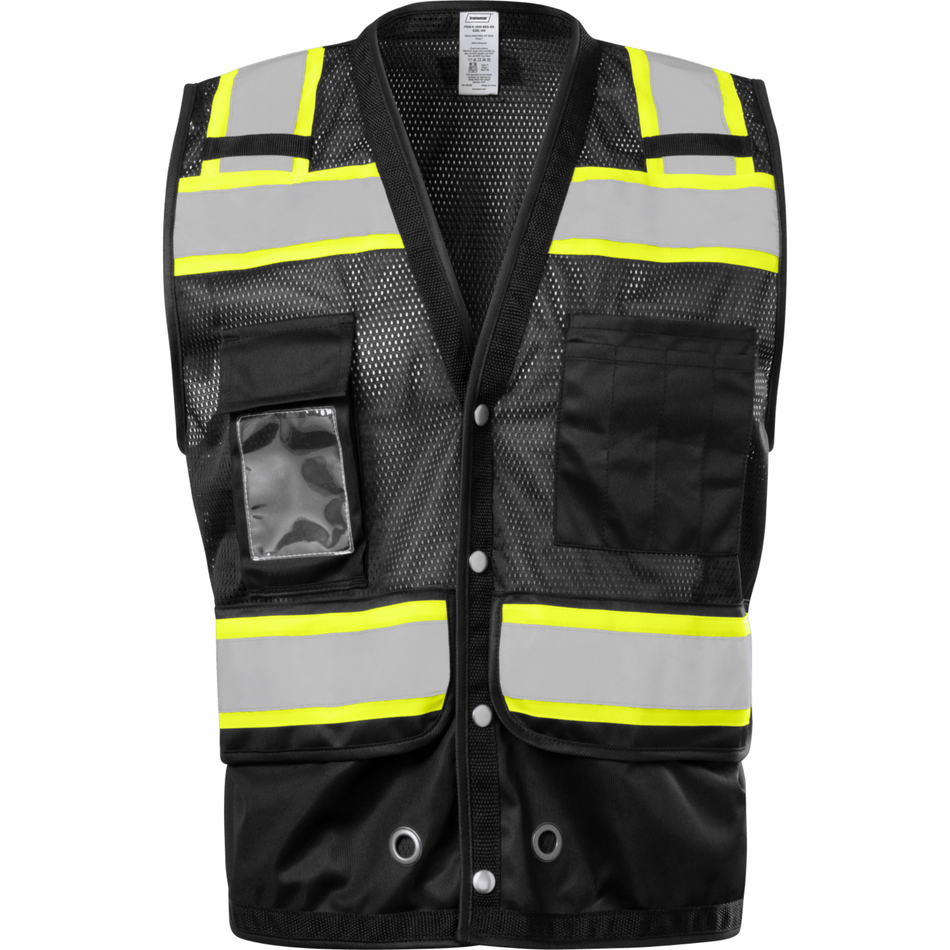 12 Pockets - Black Safety Vest with Radio Clip Holders