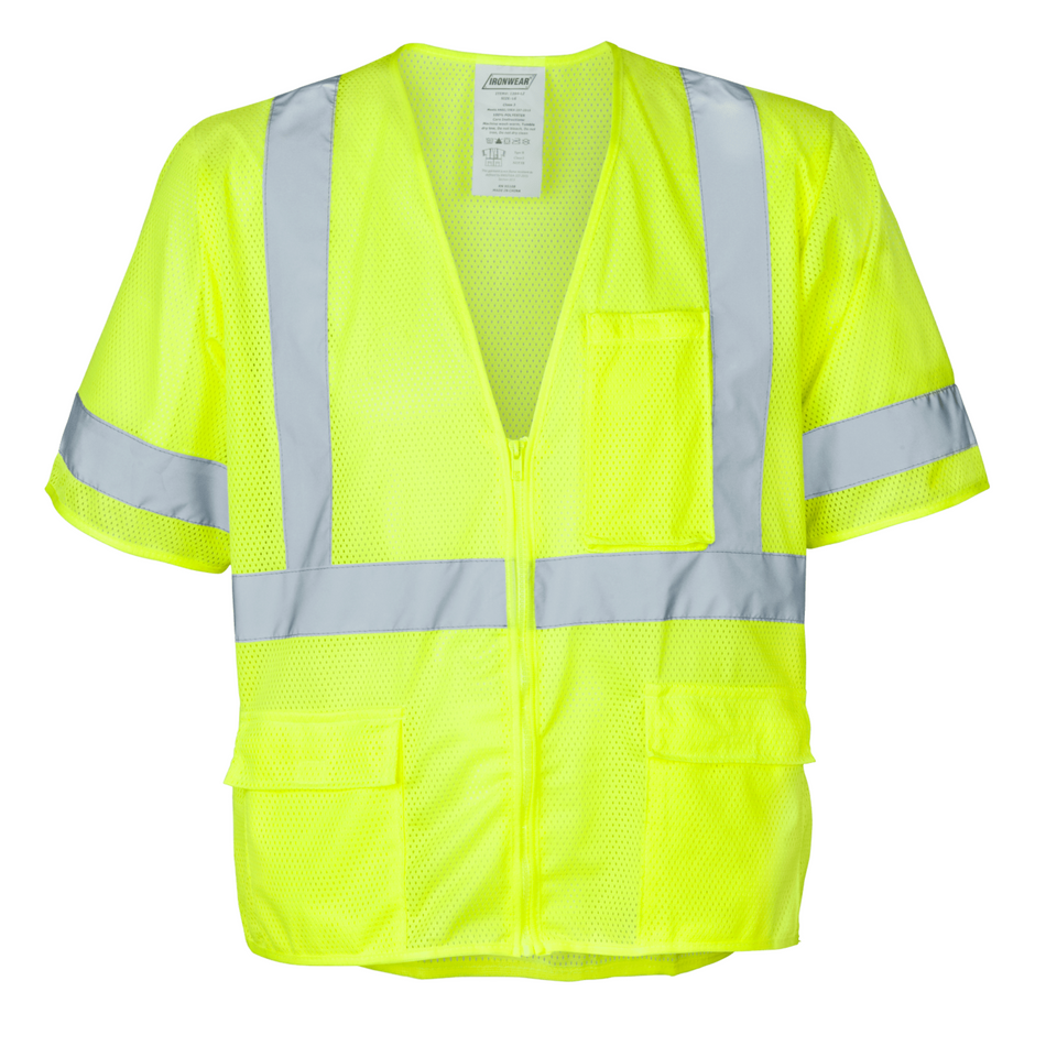 Class 3 Lime Polyester Mesh Safety Vest (5 Pockets)