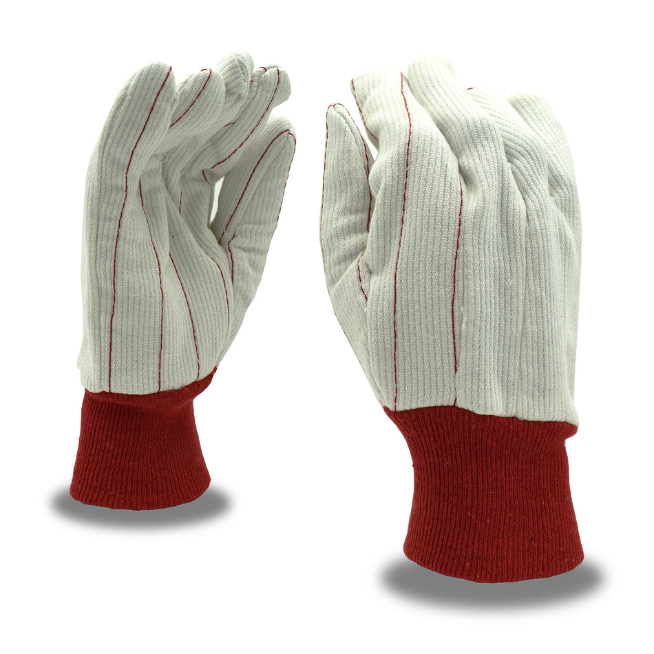 Corded, Knit Wrist, Double Palm, Canvas Gloves - 12 Pairs