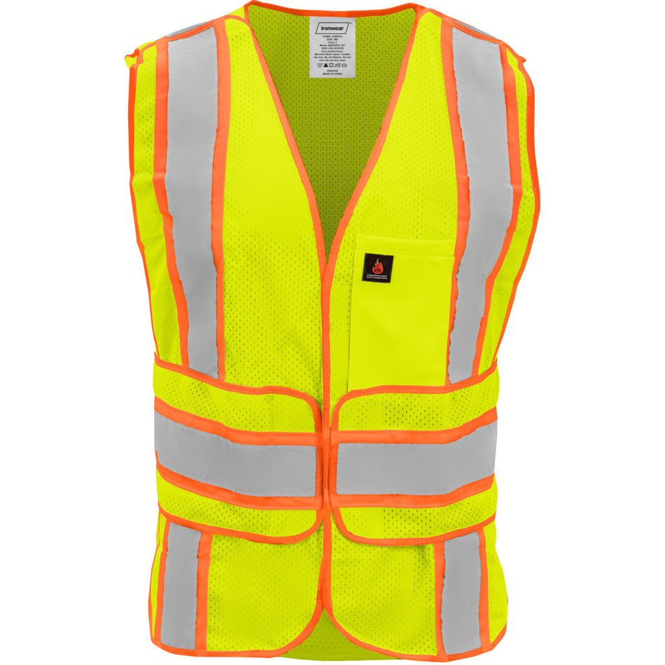 Class 2 Lime Polyester Mesh FR Safety Vest (4 Pockets)