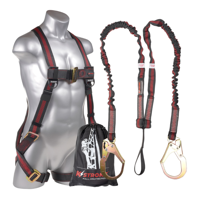 Elite 5-Point Full Body Harness, Dorsal D-Ring, MB Legs with Internal Design Shock Absorbing Lanyard with One Loop and Two Rebar Hooks, (S-M) (ANSI)