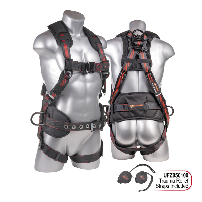 Epic+ 5-Point Full Body Harness, Waist Pad w/ Removable Tool Belt, Back/Shoulder Pad, Enhanced Dorsal D-ring, 2 Side D-rings, QC Chest and Legs – (ANSI)