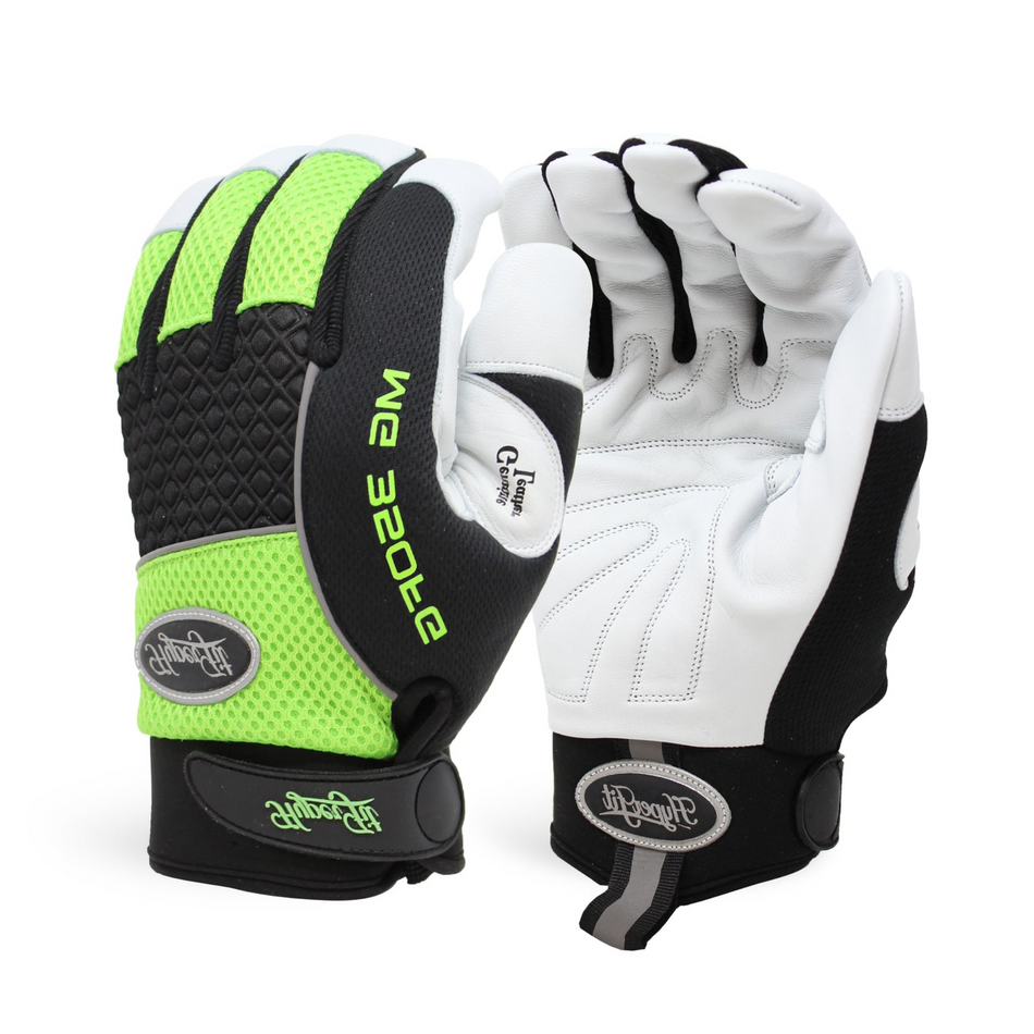 Single Pair - Perfect-Grip Hi-Vis Green Premium Goatskin Mechanic Glove