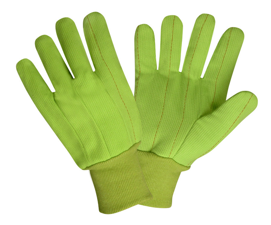 Hi-Vis Green Double Palm 100% Cotton Canvas Gloves (Dozen)