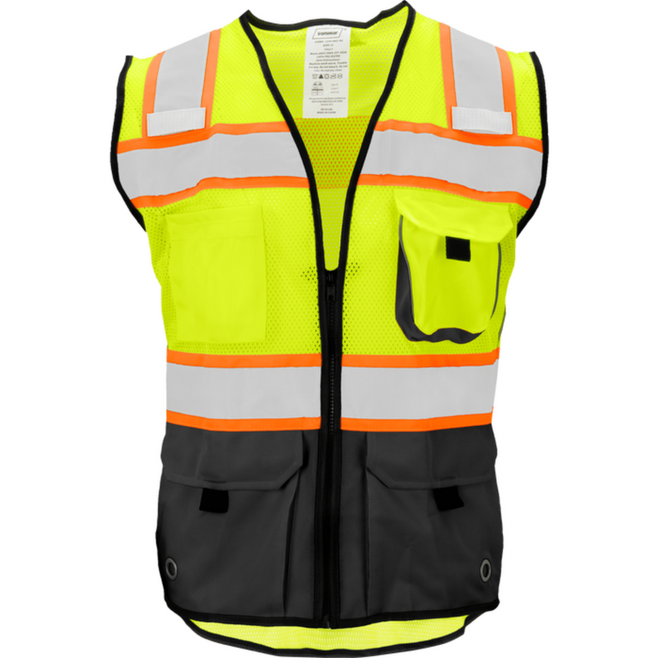 Class 2 Lime Safety Vest with Black Bottom (8 Pockets)