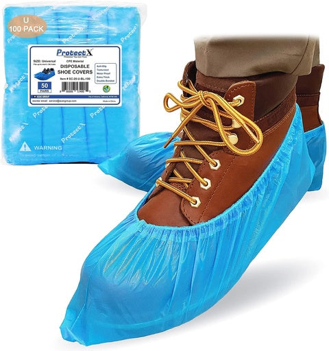 100/Pack - Blue CPE Shoe Cover with Anti-Skid Bottom