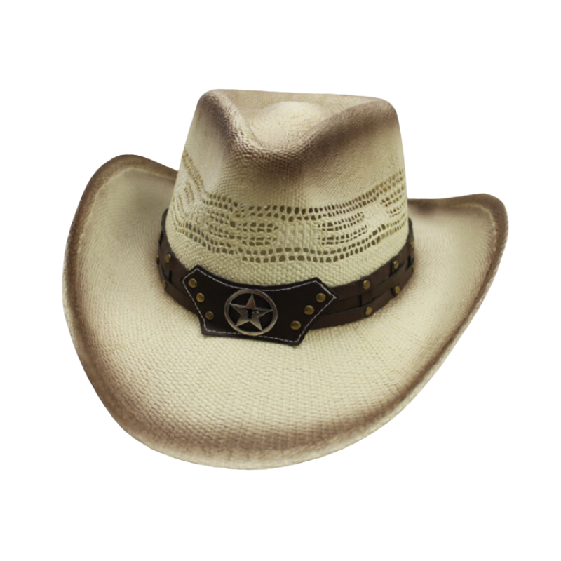 Ember Straw Western Outback Cowboy Hat with Star Emblem