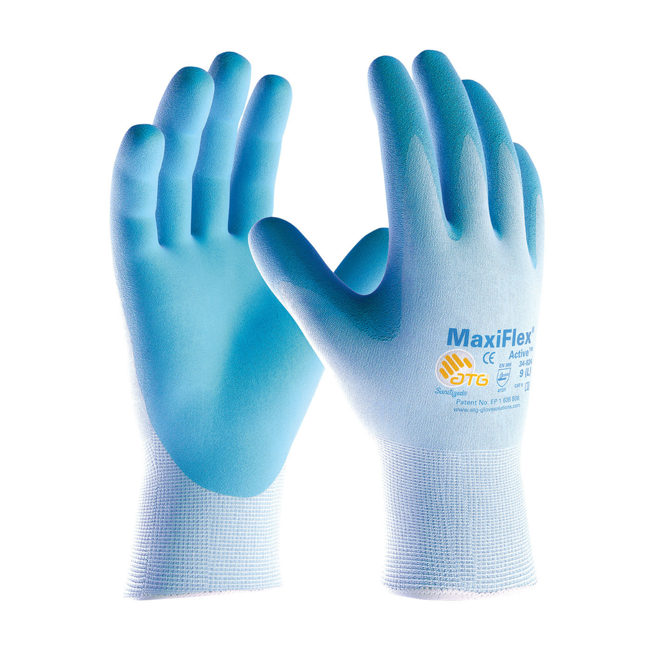 12 Pairs - Maxiflex Active Gloves – Breathable Nitrile Coated Grip with Aloe & Vitamin E