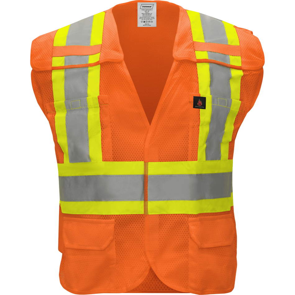 Class 2 FR Orange Breakaway Safety Vest with Radio Clips