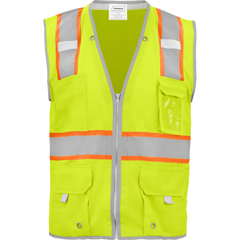 10 Pockets Lime Safety Vest with Zipper Closure