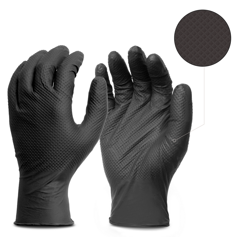8 Mil Diamond Grip Black Disposable Glove