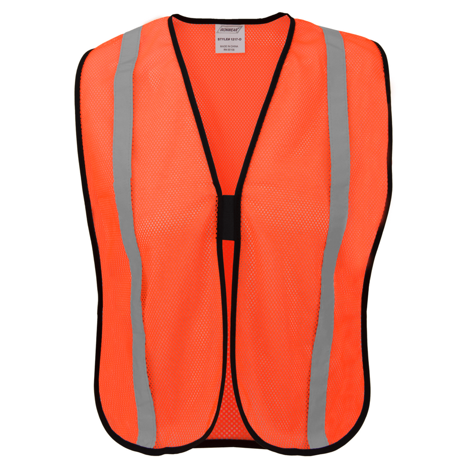 Economy Orange Safety Vest with 1" Silver Tape and Hook and Loop Closure