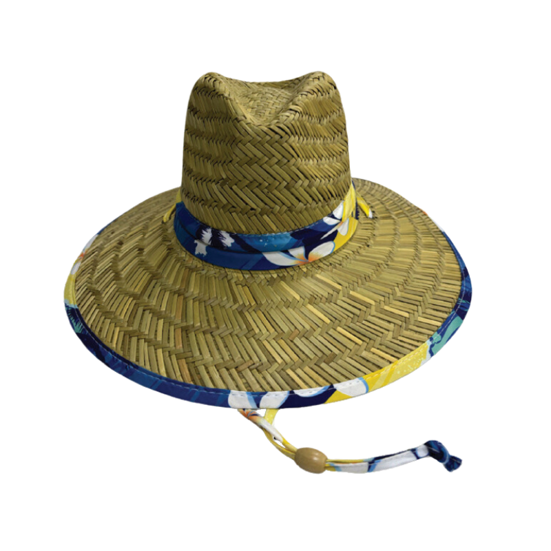 Straw Hat with Floral Seaside Print