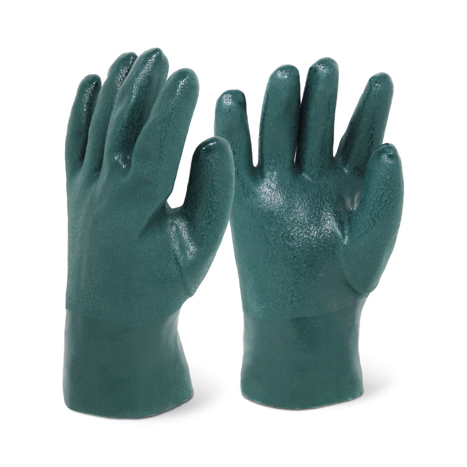 10" Sandy Finish Green PVC Supported Gloves