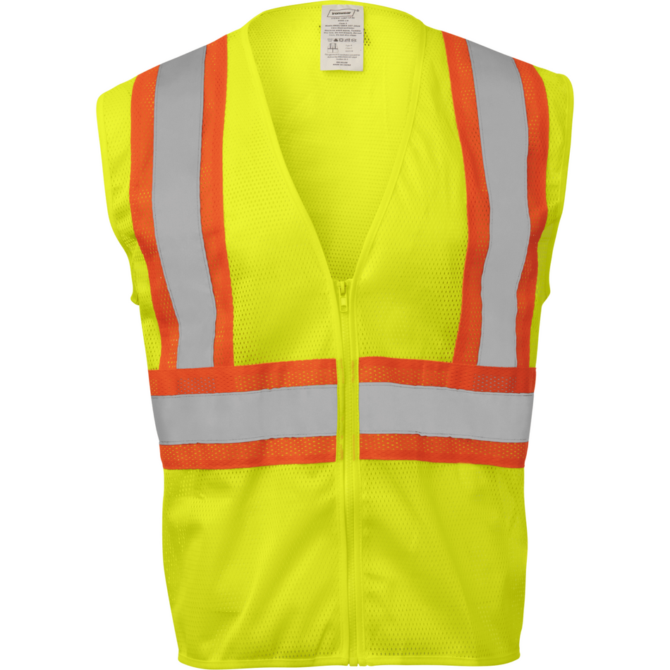 Class 2 Lime and Orange Safety Vest with Zipper Closure