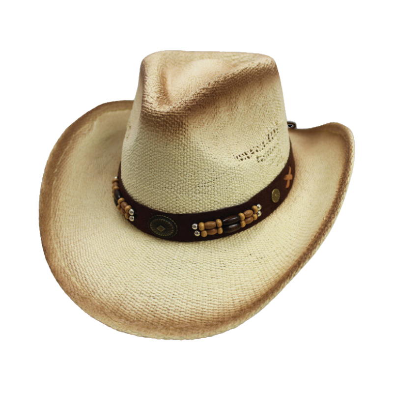 Singed Tea Stain Western Cowboy Hat with Beaded Band