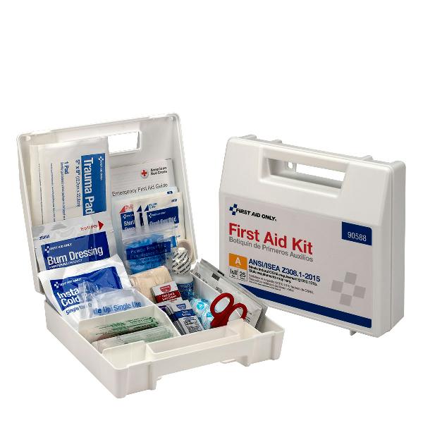 25 Person First Aid Kit, ANSI 2015 Class A, Plastic Case with Dividers