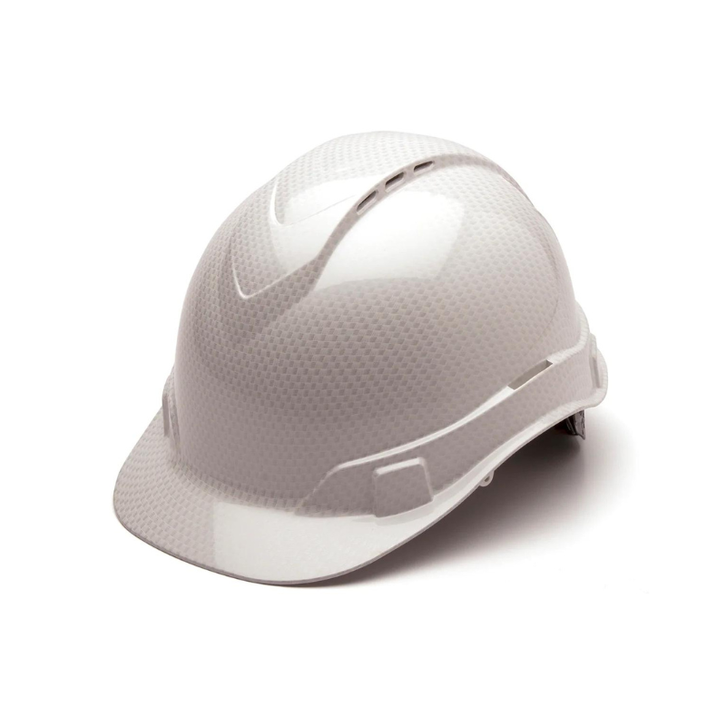 Vented Shiny White Graphite Pyramex Ridgeline Cap Style Hard Hat 4-Point Ratchet Suspension