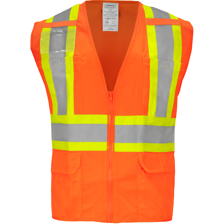 Class 2 Orange Safety Vest with Zipper Closure (6 Pockets)