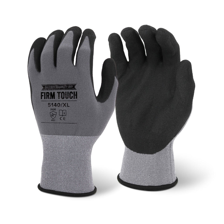 Firm Touch 15 Gauge Black Sandy Nitrile Grip Work Glove