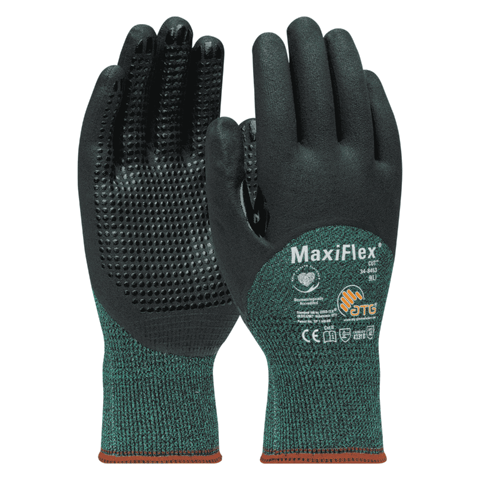 12 Pairs - MaxiFlex 34-8453 Cut Glove – A2 Cut-Resistant Touchscreen Work Glove with Micro Dot Palm