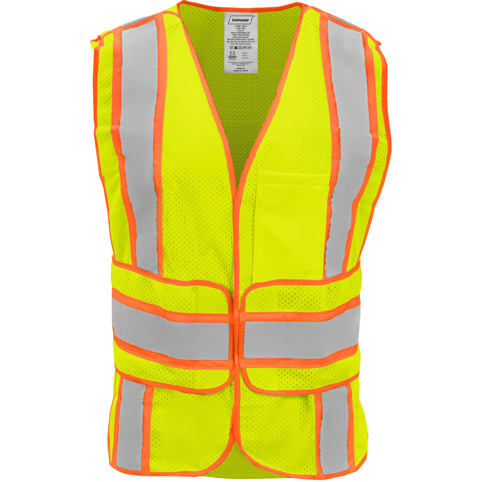 Class 2 Lime 5 Point Breakaway Safety Vest with Chevron Back Pattern