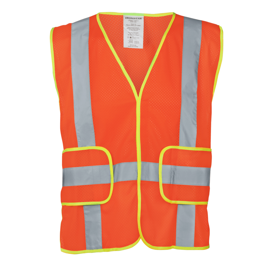 Class 2 Orange Polyester Mesh Safety Vest with Hook and Loop Closure