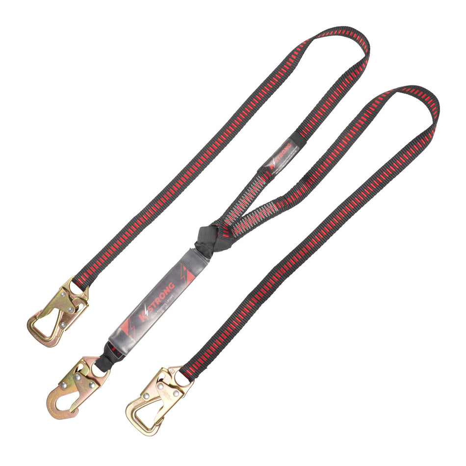 6 ft. Twin leg 100% tie-off Tie-Back design shock absorbing lanyard with snap hook and tie-back hooks (ANSI)