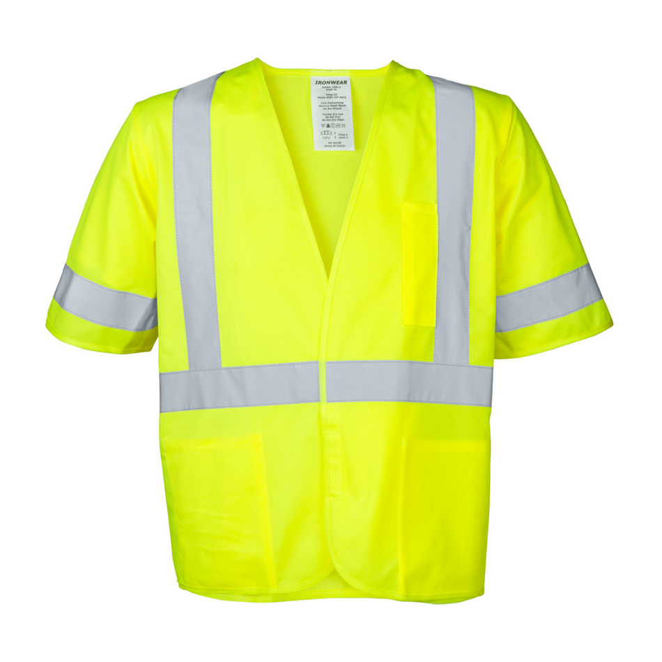 Class 3 Lime Polyester Fabric Safety Vest with Hook and Loop