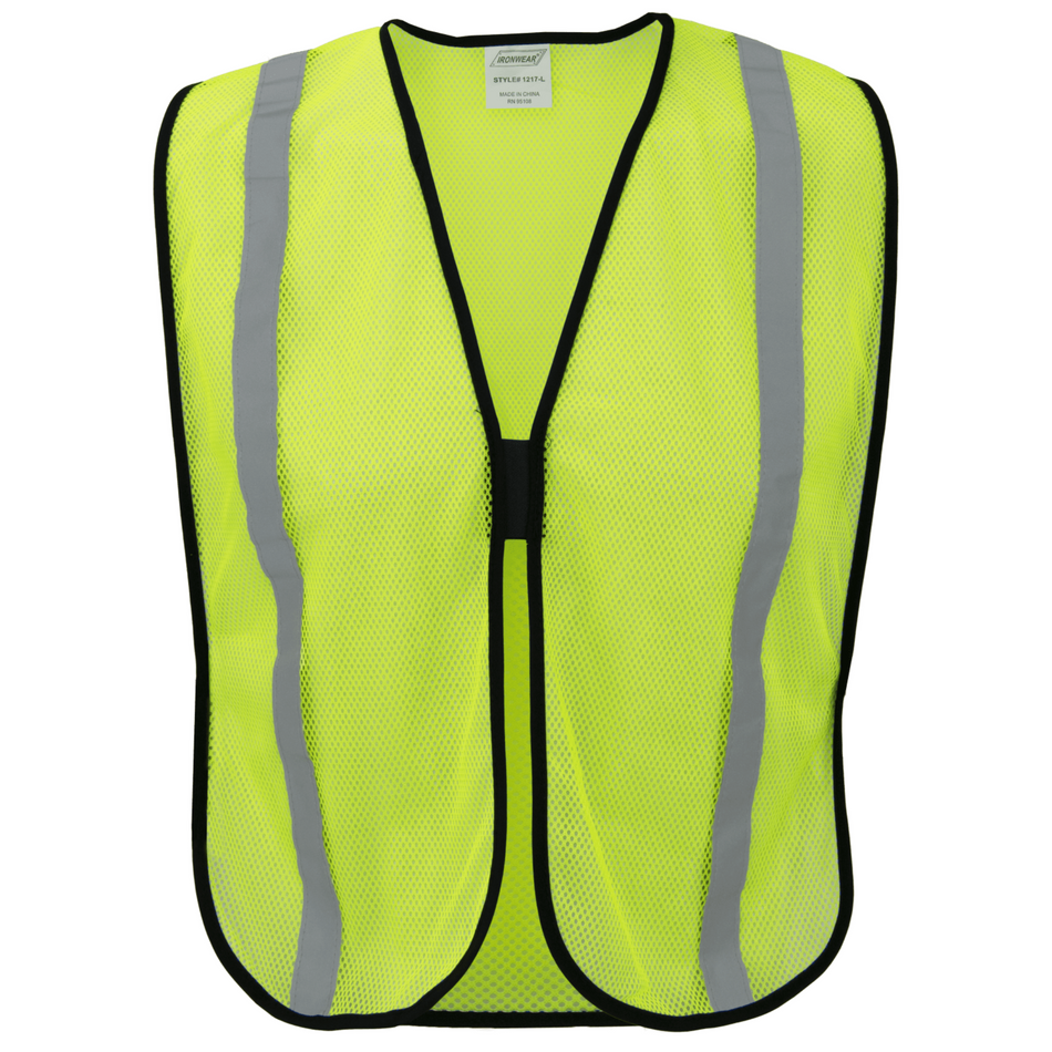 Economy Lime Safety Vest with Silver Tape and Hook and Loop Closure