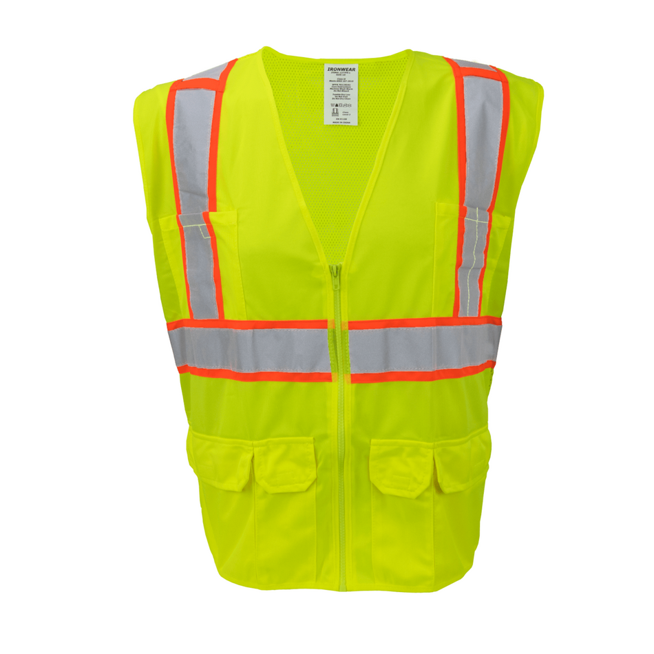 Class 2 Lime Surveyor Safety Vest with Fabric Front and Mesh Back