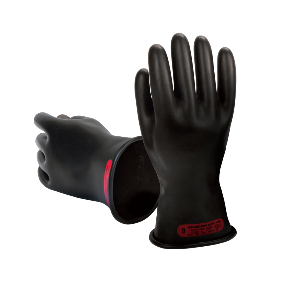 Electrical Gloves – Class 0 Black Rubber, 14" Length, Smooth Finish