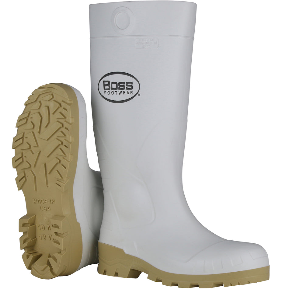 16" White PVC Steel Toe Boot