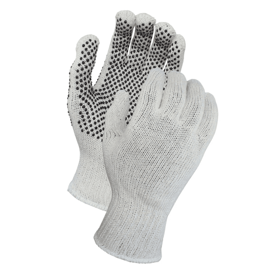 String Knit Dotted Gloves – Medium Weight Cotton/Polyester with One-Sided Black PVC Grip