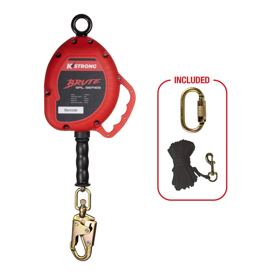 30 ft. Cable SRL with snap hook. Includes installation carabiner and tagline (ANSI)