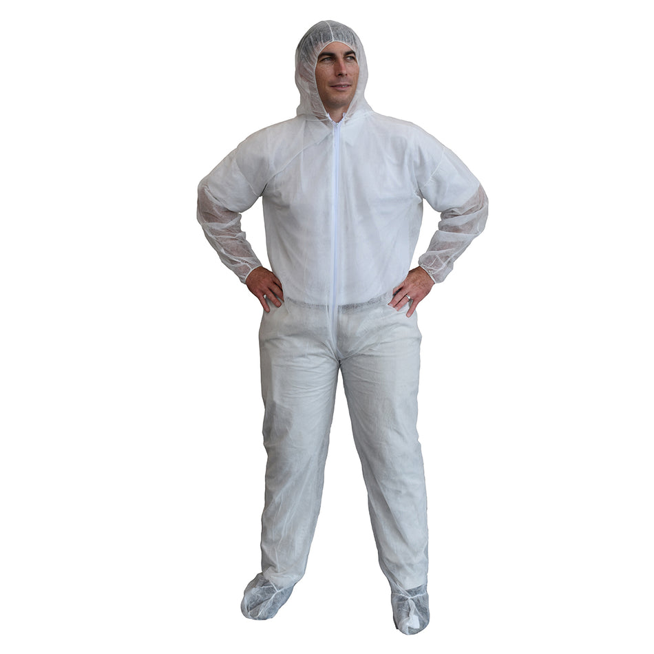 Economy Weight, White Polypropylene Coverall with Hood & Boots (25 Pieces)