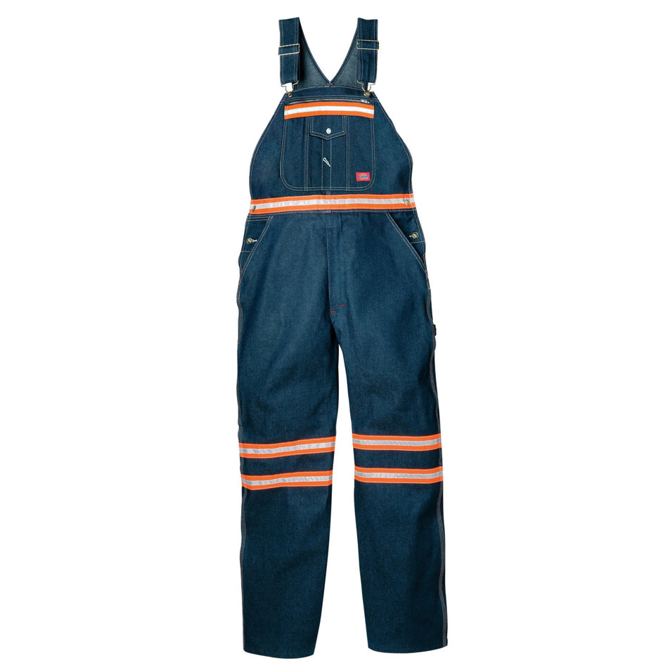 Enhanced Visibility Denim Bib Overalls – 100% Cotton with Reflective Trim Orange