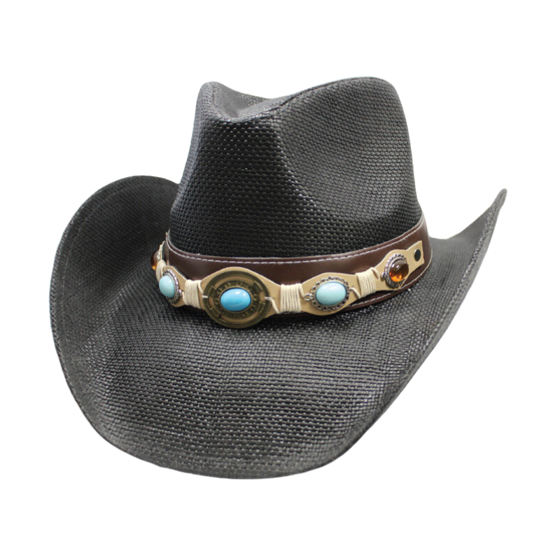 Hillside Black Cowboy Hat with Turquoise Beads on Band