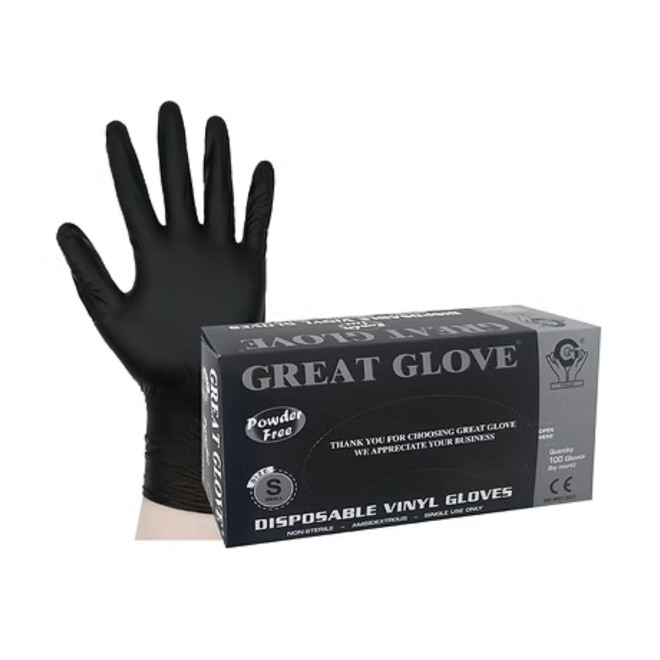 Black Powder-Free Vinyl Gloves, 2.5 mil (100 pcs/bx)