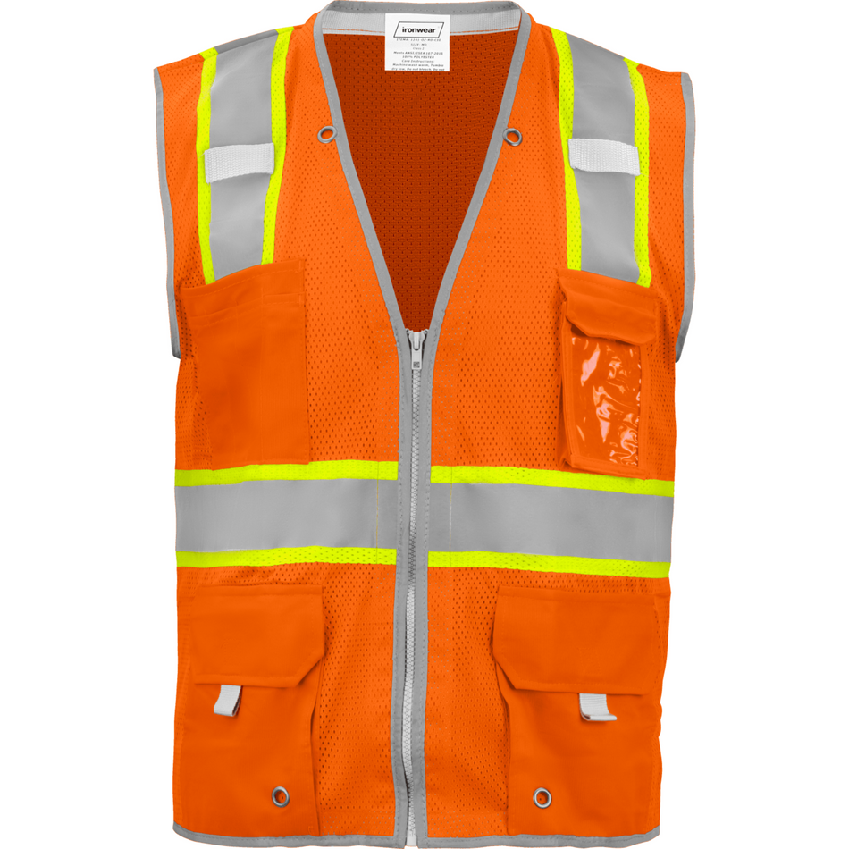 Class 2 Orange Safety Vest with Zipper Closure (10 Pockets)