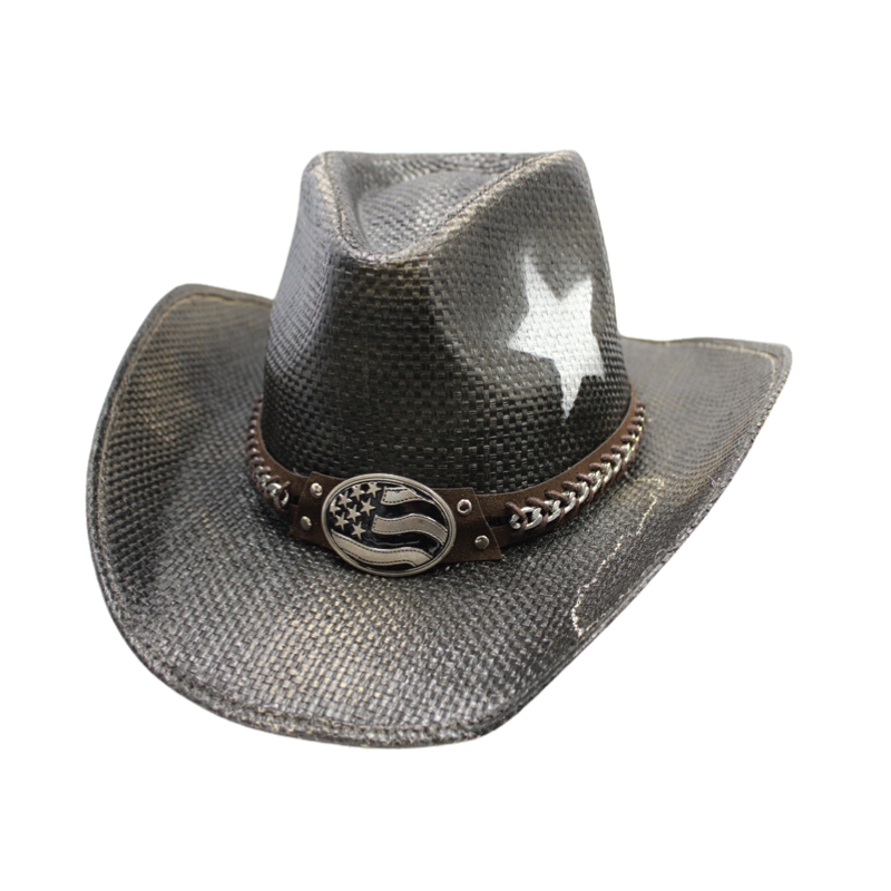 Black Valiant Cowboy Hat with Flag Emblem