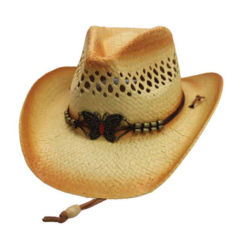 Tea Stain Butterfly Emblem Band Western Hat