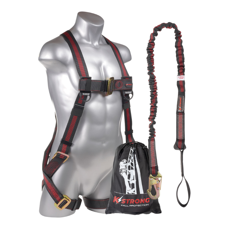 Elite 5-Point Full Body Harness, Dorsal D-Ring, MB Legs with Internal Design Shock Absorbing Lanyard with One Loop and One Snap Hook, (S-M) (ANSI)