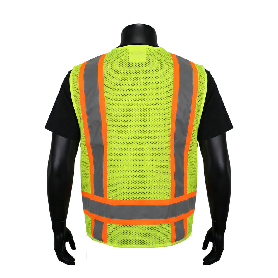 ANSI Type R Class 2 Two-Tone Hi-Viz Lime Green Surveyors Vest